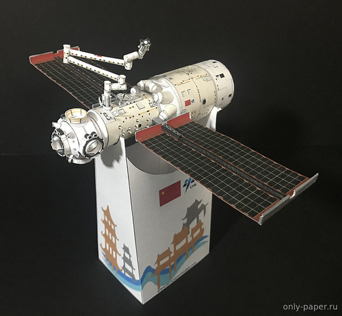 Сборная бумажная модель / scale paper model, papercraft Базовый блок китайской многомодульной орбитальной станции «Тяньхэ» (AXM) 