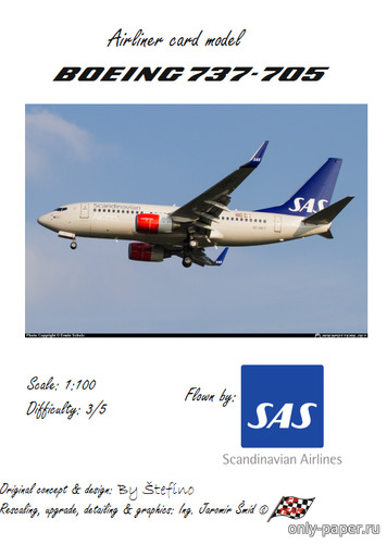 Сборная бумажная модель / scale paper model, papercraft Boeing 737-705 SAS [Stefino - Jaromir Smid] 
