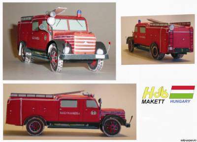 Модель пожарной машины Csepel D-352 из бумаги/картона