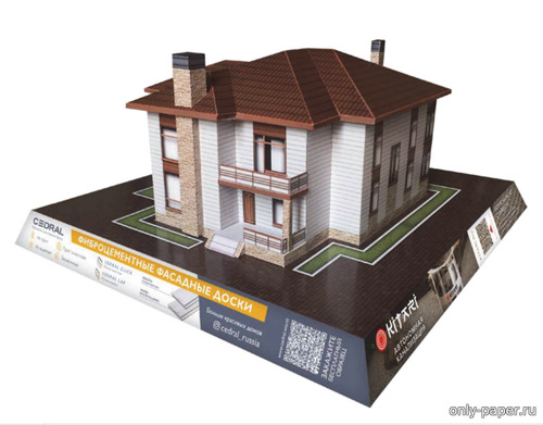 Модель дома по проекту 48-24Cedral из бумаги/картона