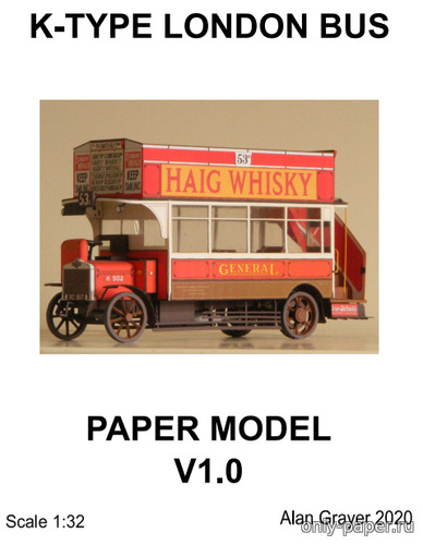 Сборная бумажная модель / scale paper model, papercraft London General K-type bus (Alan Grayer) 