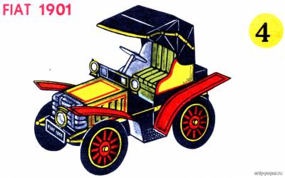 Модель автомобиля Fiat 1901 г из бумаги/картона