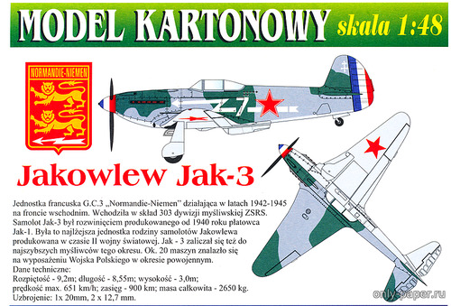 Сборная бумажная модель / scale paper model, papercraft Яковлев Як-3 / Jakowlew Jak-3 (Quest 010) 