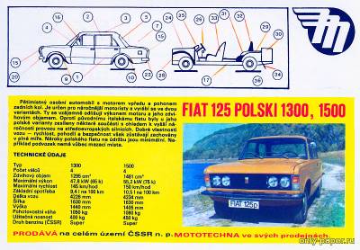 Модель автомобиля Fiat 125p из бумаги/картона