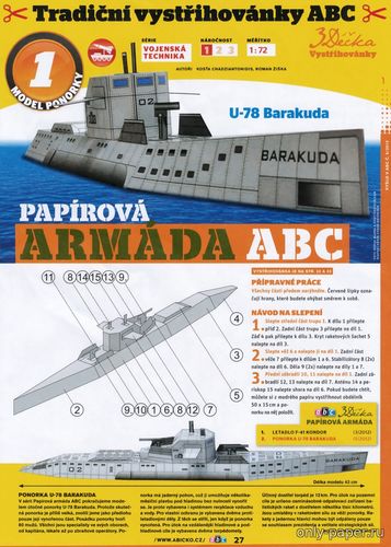 Сборная бумажная модель / scale paper model, papercraft U-78 Barakuda (ABC 5/2012) 