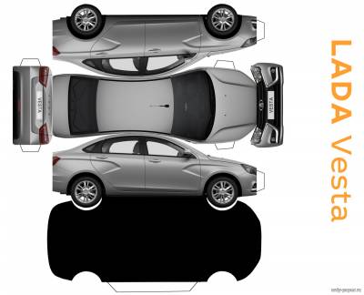 Модель автомобиля Лада Веста из бумаги/картона