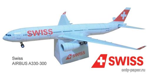 Сборная бумажная модель / scale paper model, papercraft Airbus 330-300 Swiss Air (Перекрас Canon) 