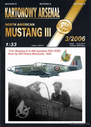 Модель самолета North American Mustang III Antoni Murkowski из бумаги/