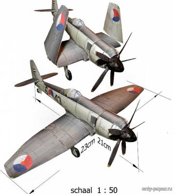 Модель самолета Hawker FB.50 Sea Fury из бумаги/картона
