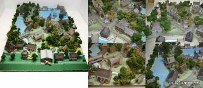 Модель деревни в Новой Англии из бумаги/картона