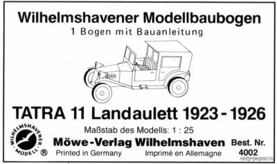 Сборная бумажная модель / scale paper model, papercraft Tatra 11 Landaulett 1923-1926 (WHM 4002) 
