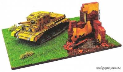 Сборная бумажная модель / scale paper model, papercraft Диорама. Танк Cromwell 3A + руины здания (ABC 19/2006) 