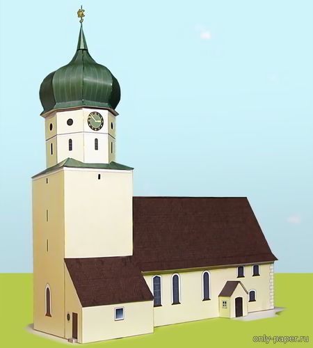 Модель церкви в городке Ненштеттен из бумаги/картона