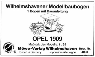 Сборная бумажная модель / scale paper model, papercraft Opel 1909 (WHM 4003) 