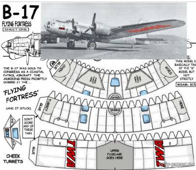 Сборная бумажная модель / scale paper model, papercraft Boeing B-17 Flying Fortress Trans World Airlines (TWA) (Fiddlers Green) 