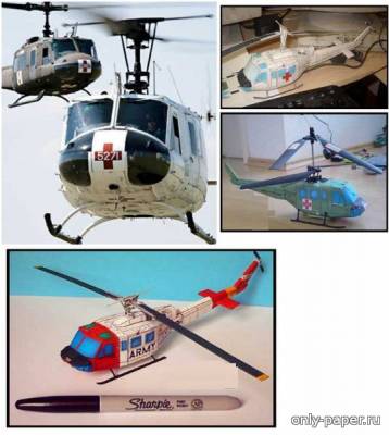 Модель вертолета Bell UH-1 Huey из бумаги/картона
