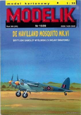 Сборная бумажная модель / scale paper model, papercraft De Havilland Mosquito Mk.VI (Modelik 2009-15) 