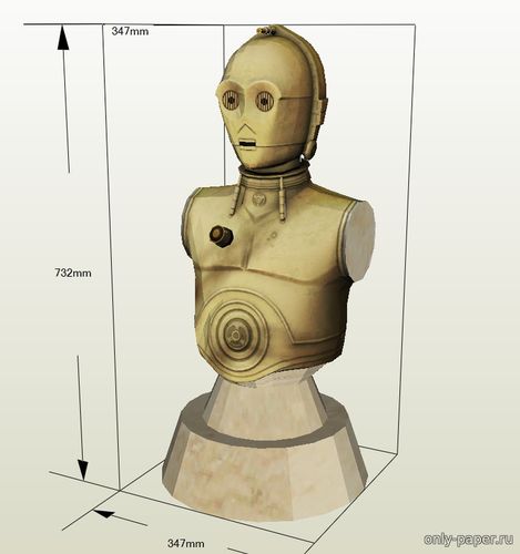 Модель бюста протокольного дроида C-3PO из бумаги/картона