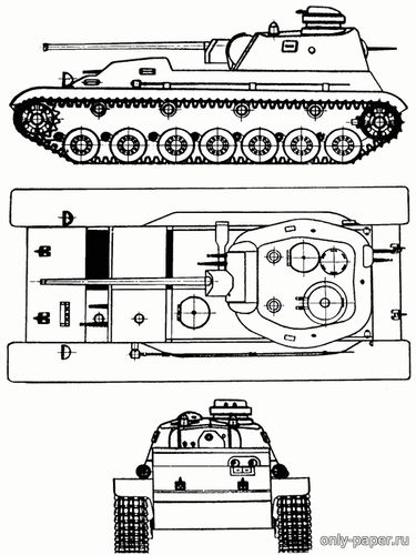 Модель среднего танка Т-44 из бумаги/картона
