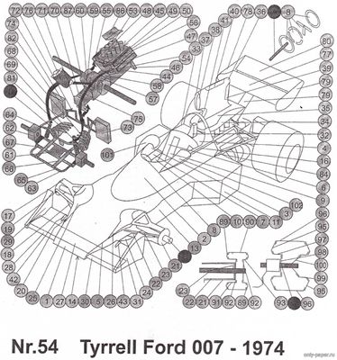 Модель болида Tyrrell 007 из бумаги/картона