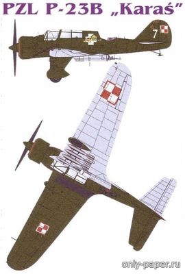 Сборная бумажная модель / scale paper model, papercraft PZL P-23B Karas (KEL 037) 