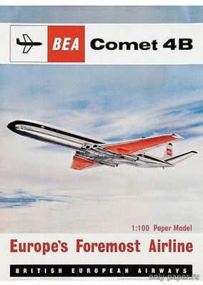 Сборная бумажная модель / scale paper model, papercraft De Havilland Comet 4-B British European Airways (Bruno VanHecke) 