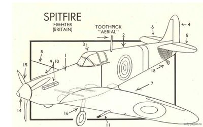 Модель самолета Supermarine Spitfire из бумаги/картона