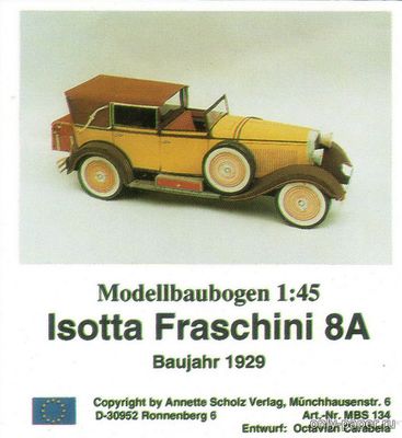 Модель автомобиля Isotta Fraschini 8A из бумаги/картона