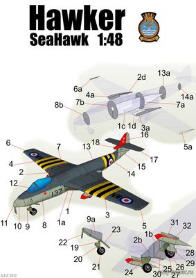 Модель самолета Hawker SeaHawk из бумаги/картона
