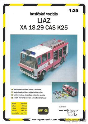 Модель пожарной машины Liaz XA 18.29 CAS K25 из бумаги/картона