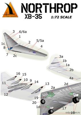 Сборная бумажная модель / scale paper model, papercraft Northrop XB-35 (Pilsworth) 