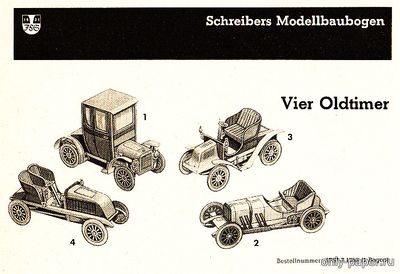 Сборная бумажная модель / scale paper model, papercraft Cadillak 1906, Mercedes 1908, Adler Mod. Nr.6 1903, Renault 1902 (Schreiber-Bogen 71263) 
