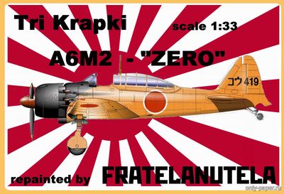 Сборная бумажная модель / scale paper model, papercraft Палубный истребитель Mitsubishi A6M2 Zero (Три Крапки - Fratelanutela) 