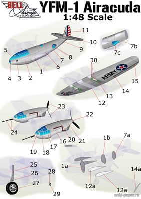 Модель самолета YFM-1 Airacuda из бумаги/картона