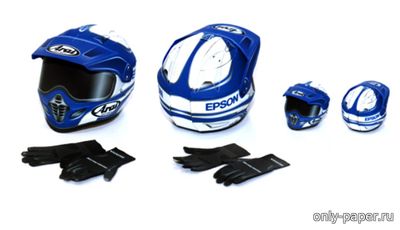 Модели шлемов механиков гоночной команды Epson Honda из бумаги/картона