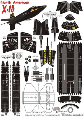 Модель самолета-ракетоплана X-15 Rocket из бумаги/картона