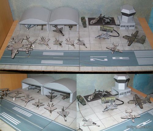 Модель диорамы военного аэродрома из бумаги/картона