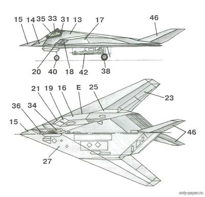 Модель самолета Lockheed F-117A из бумаги/картона
