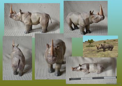 Модель белого носорога из бумаги/картона