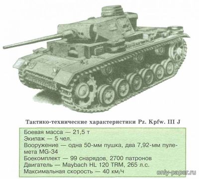 Модель среднего танка Pz.Kpfw. III J из бумаги/картона