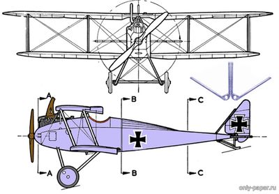 Модель самолета Halberstadt D.II из бумаги/картона