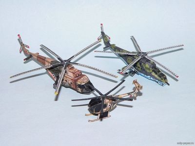 Сборная бумажная модель / scale paper model, papercraft Mi-17, Mi-35, MD530 Defender - Afghan National Army Helicopters Set (R & P Models) 
