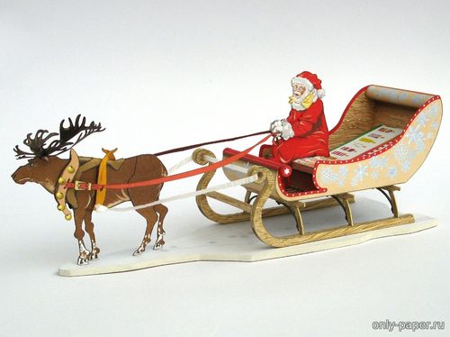 Модель Рождественских саней с Санта Клаусом из бумаги/картона