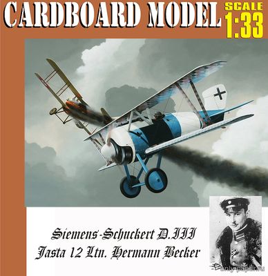 Сборная бумажная модель / scale paper model, papercraft Siemens-Schuckert SSW D.III командира Jasta 12 Ltn. Hermann Becker 
