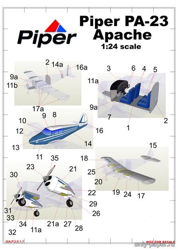 Модель самолета Piper PA-23 Apache из бумаги/картона