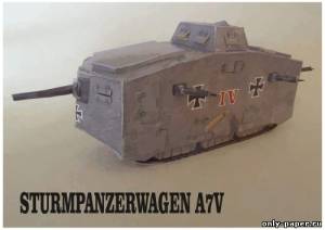 Модель танка A7V из бумаги/картона