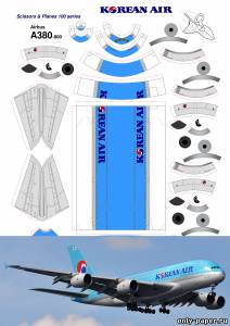 Сборная бумажная модель / scale paper model, papercraft Airbus A380-800 Korean Air [Bruno VanHecke] 