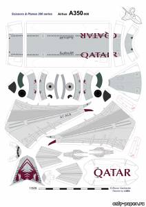 Сборная бумажная модель / scale paper model, papercraft Airbus A350-900 Qatar [Bruno VanHecke - LitNik] 