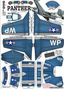 Модель самолета Grumman F9F-2 Panther из бумаги/картона