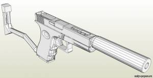 Бумажная модель пистолета Glock 18 с глушителем